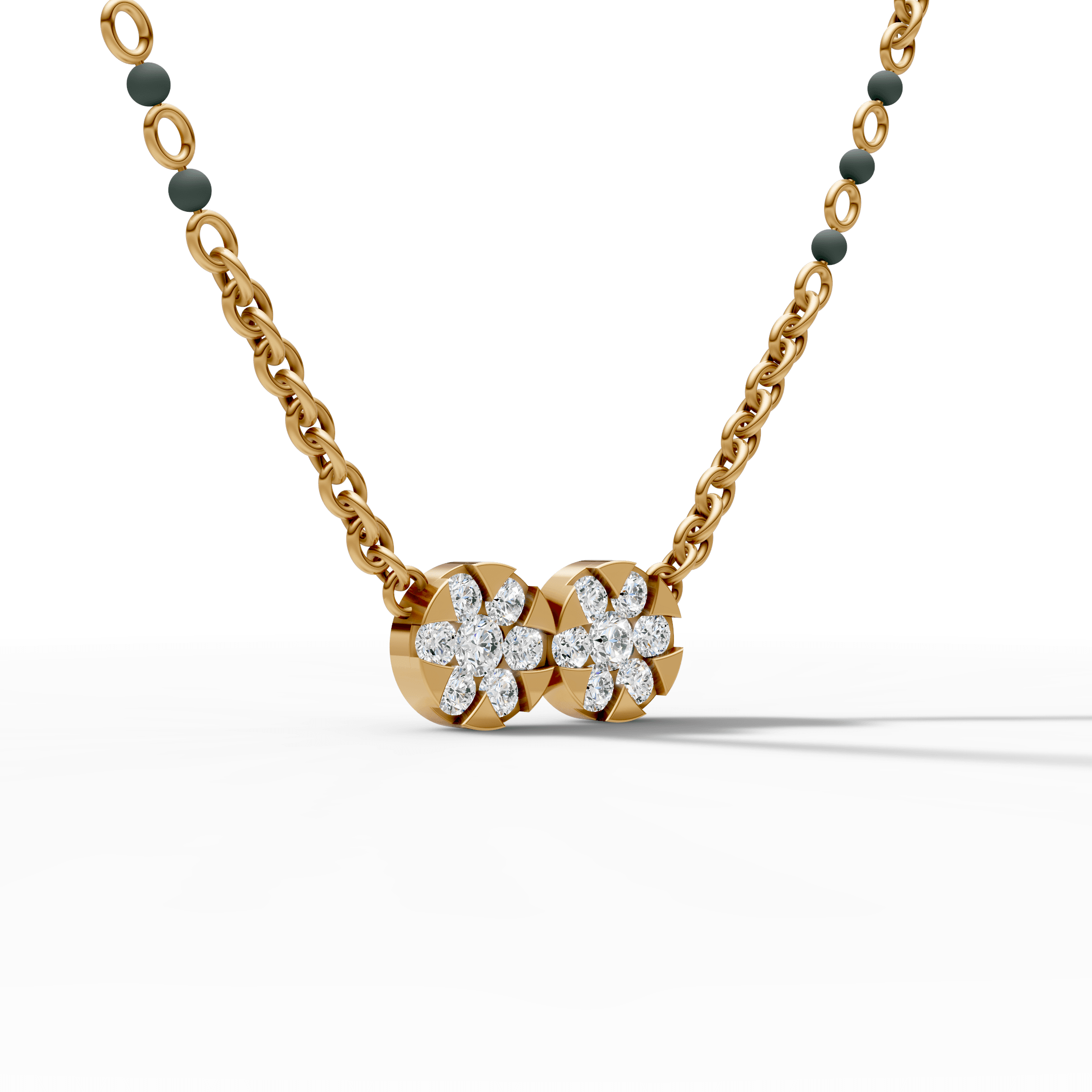 Twin Bloom Diamond-Style Beaded Mangalsutra — gallery view