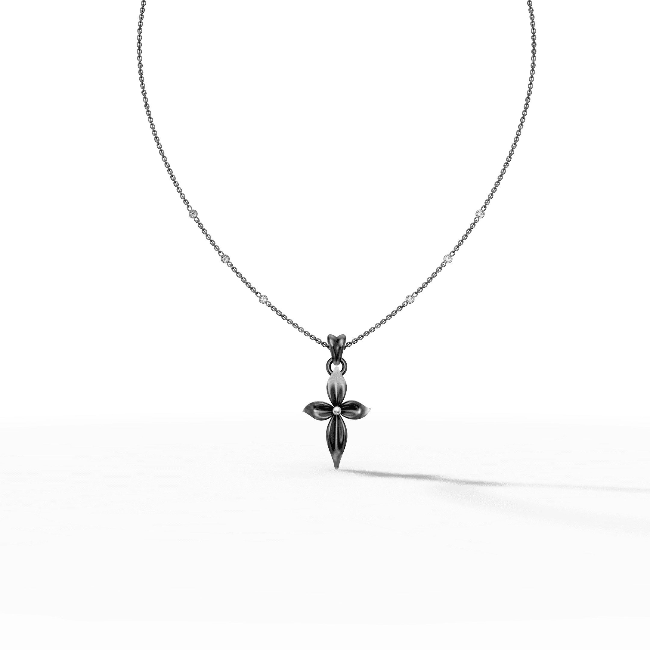 Floral Four-Petal Cross Diamond Pendant — gallery view