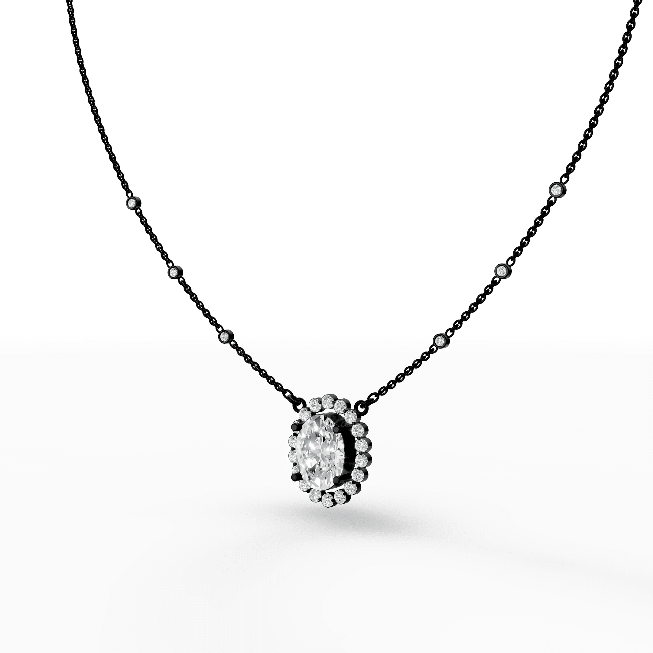 Oval Solitaire Diamond Halo Pendant