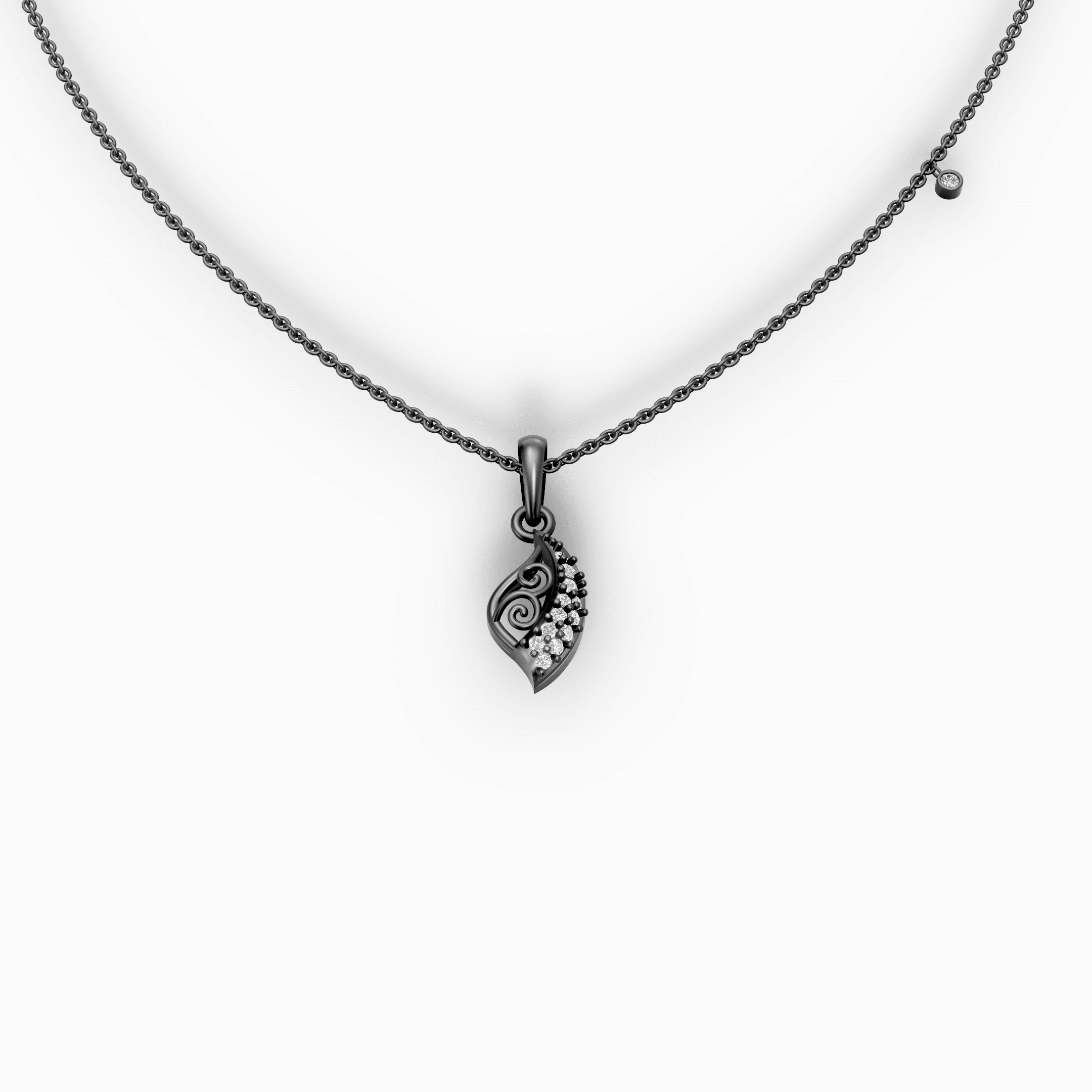 Filigree Paisley Leaf Diamond Pendant