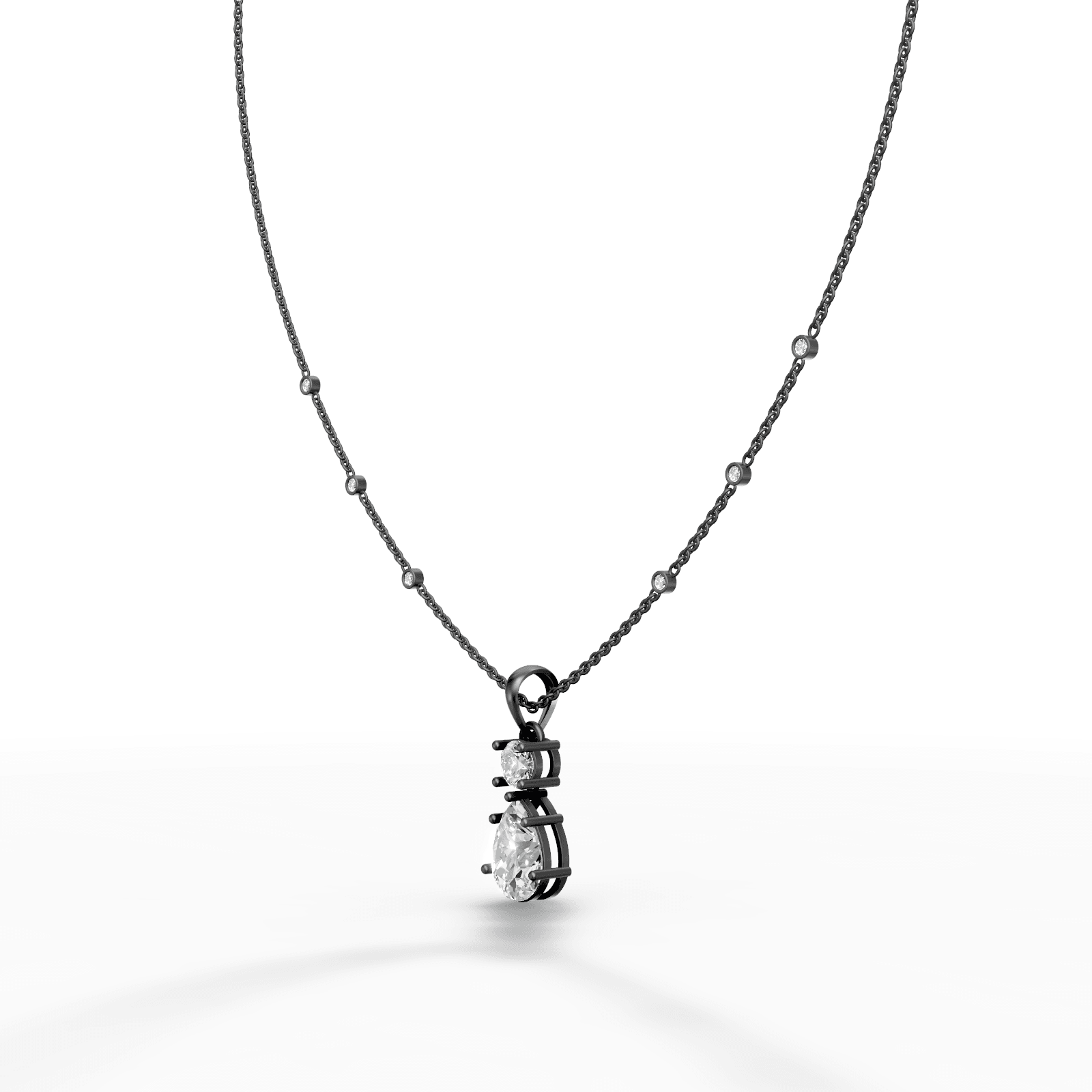 Two-Stone Round and Pear Diamond Teardrop Pendant