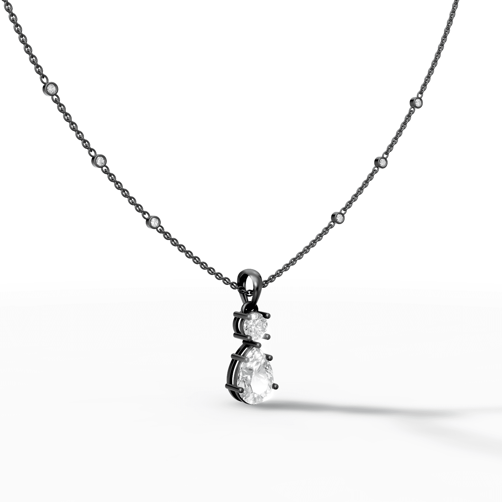 Two-Stone Round and Pear Diamond Teardrop Pendant — gallery view