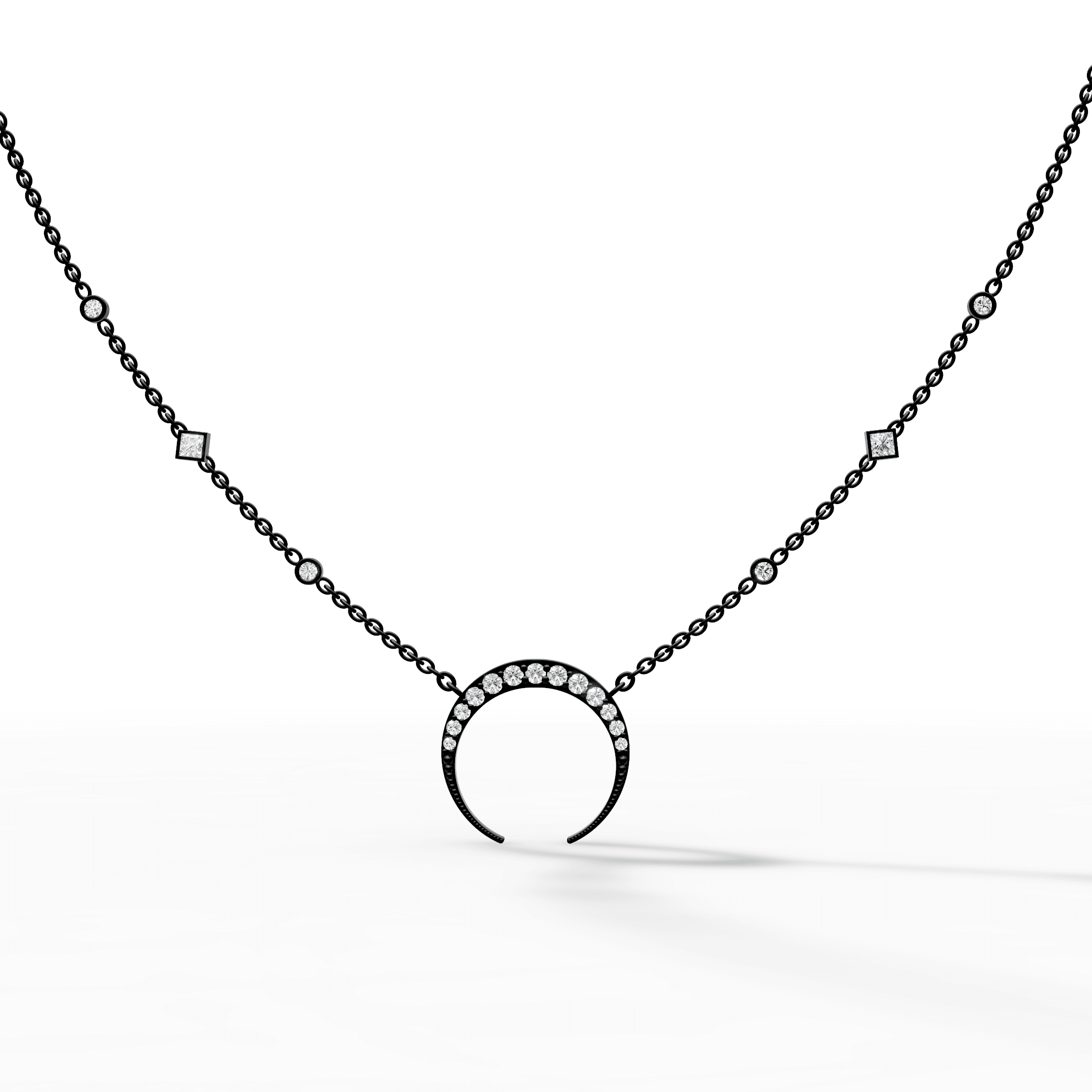 Pavé Diamond Crescent Horn Pendant