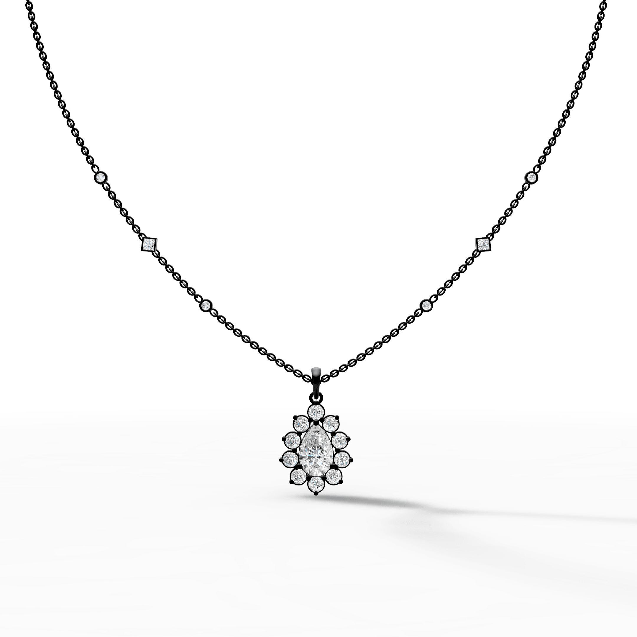 Vintage Floral Oval Diamond Halo Cluster Pendant