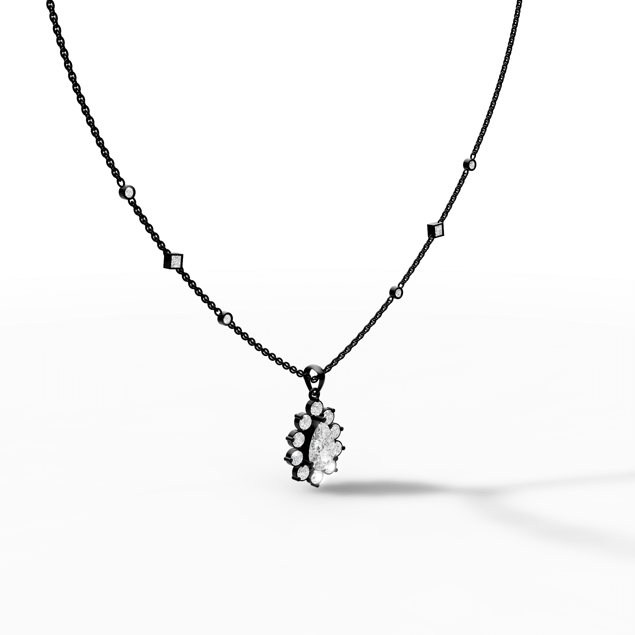 Vintage Floral Oval Diamond Halo Cluster Pendant — gallery view