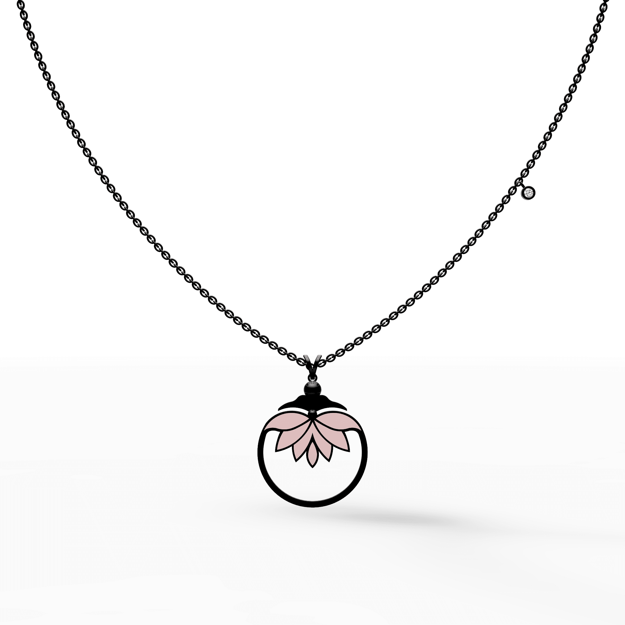 Pink Enamel Lotus Flower Open Hoop Pendant