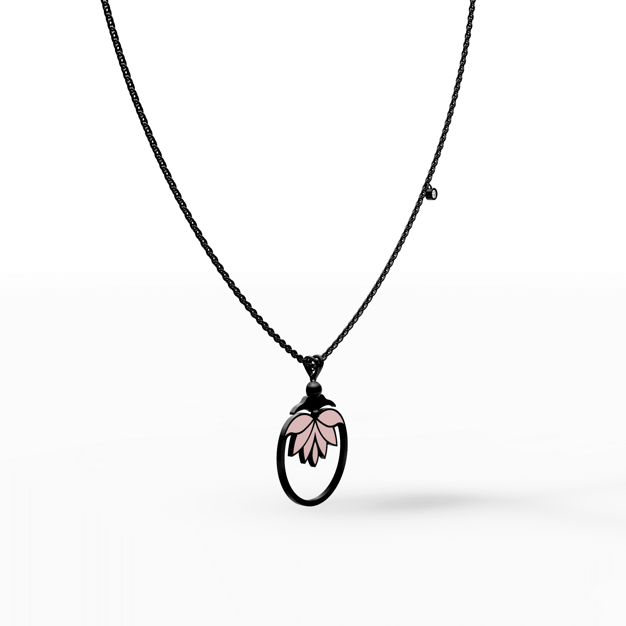 Pink Enamel Lotus Flower Open Hoop Pendant — gallery view
