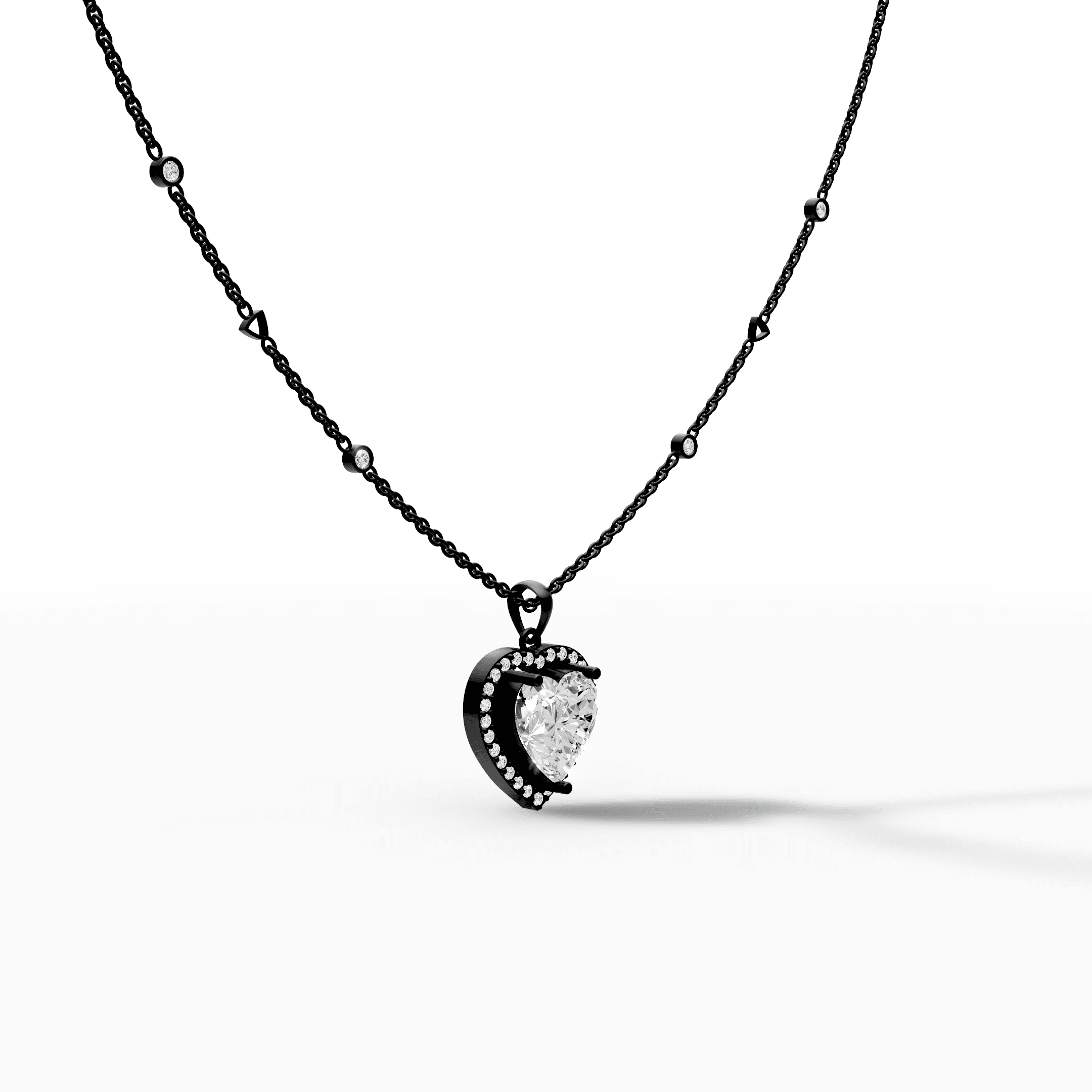 Heart-Cut Solitaire Diamond Halo Pendant — gallery view