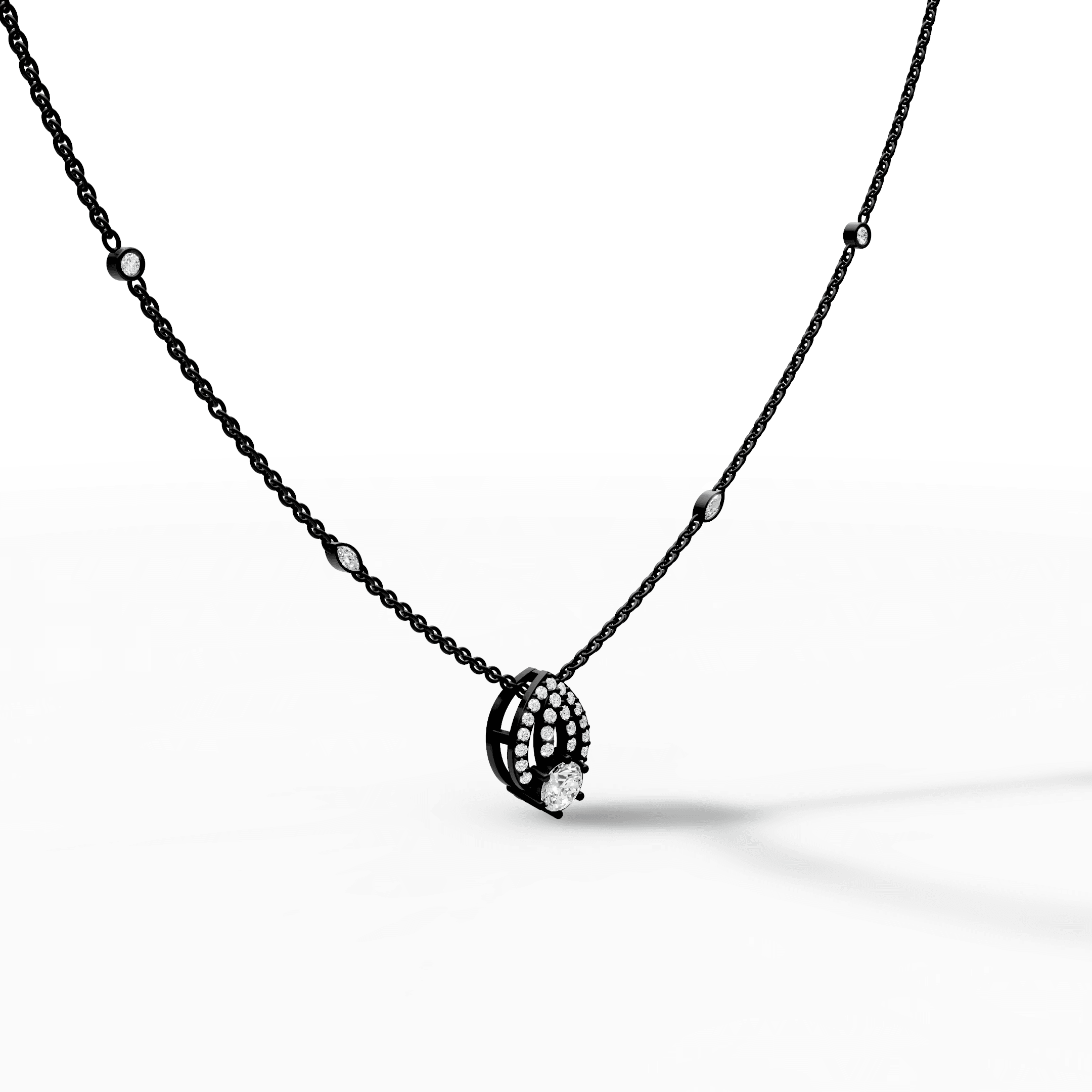 Cathedral Arch Pavé Solitaire Diamond Pendant — gallery view
