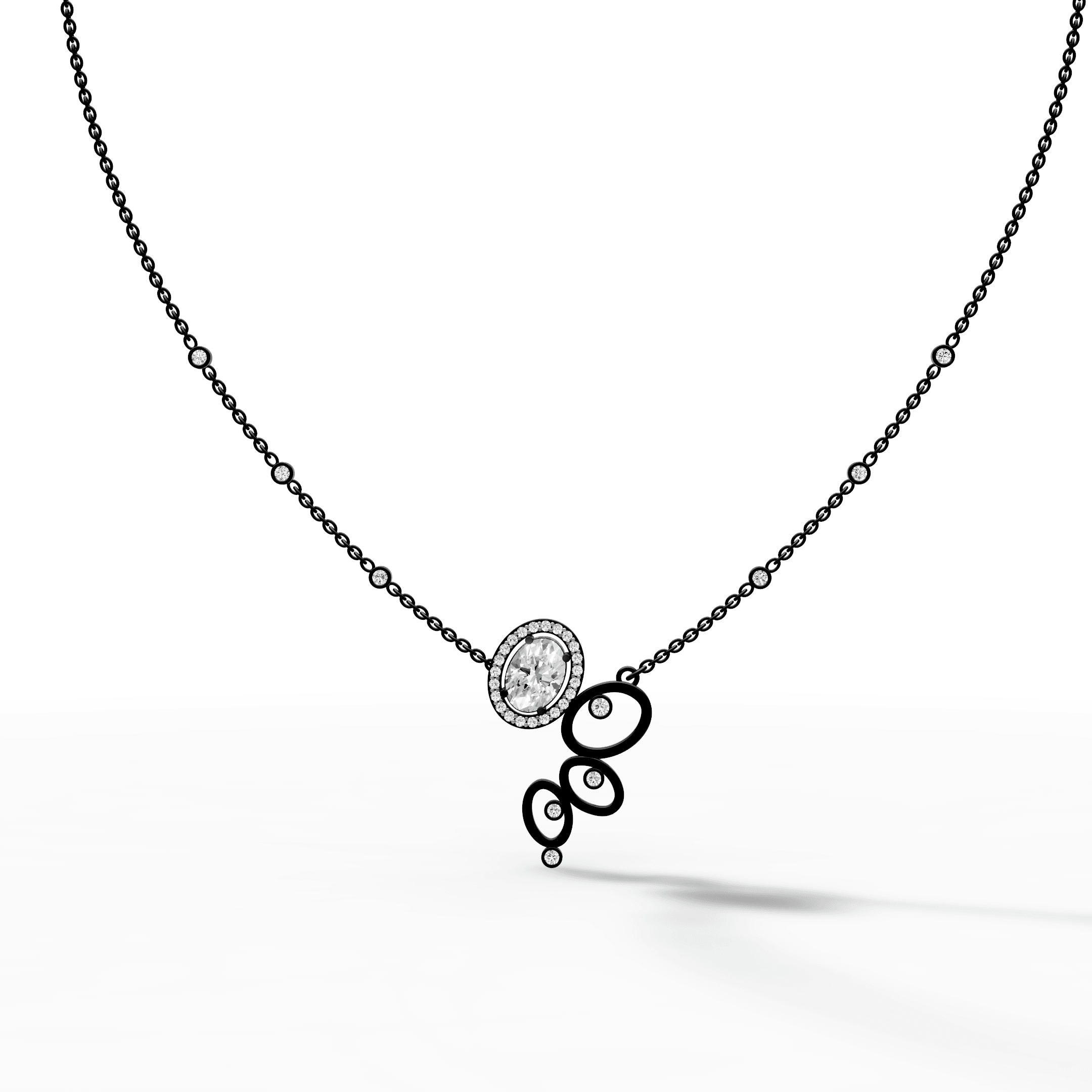Cascading Triple Circle Drop Halo Diamond Pendant