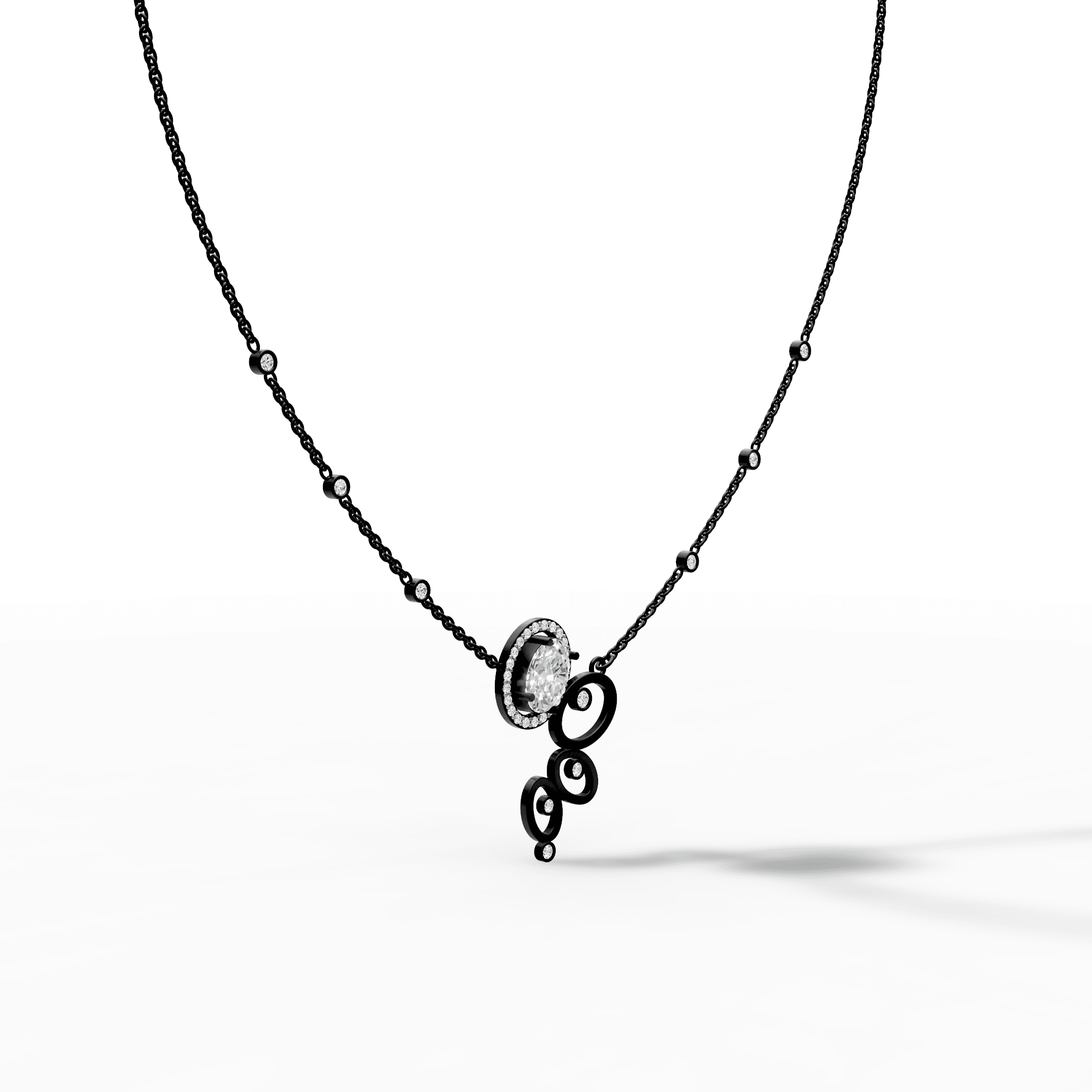 Cascading Triple Circle Drop Halo Diamond Pendant — gallery view