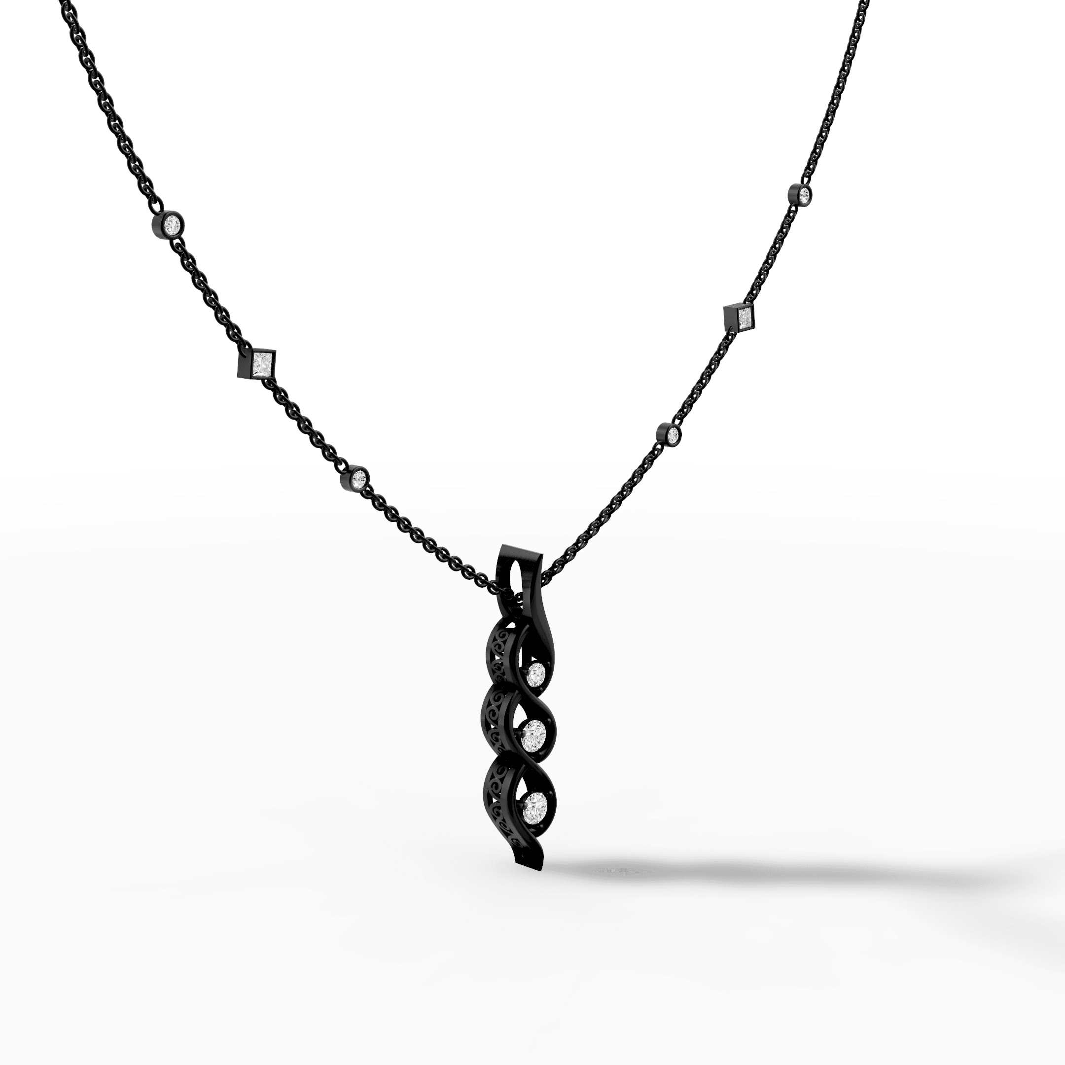 Spiral Twist Three-Stone Diamond Drop Pendant — gallery view