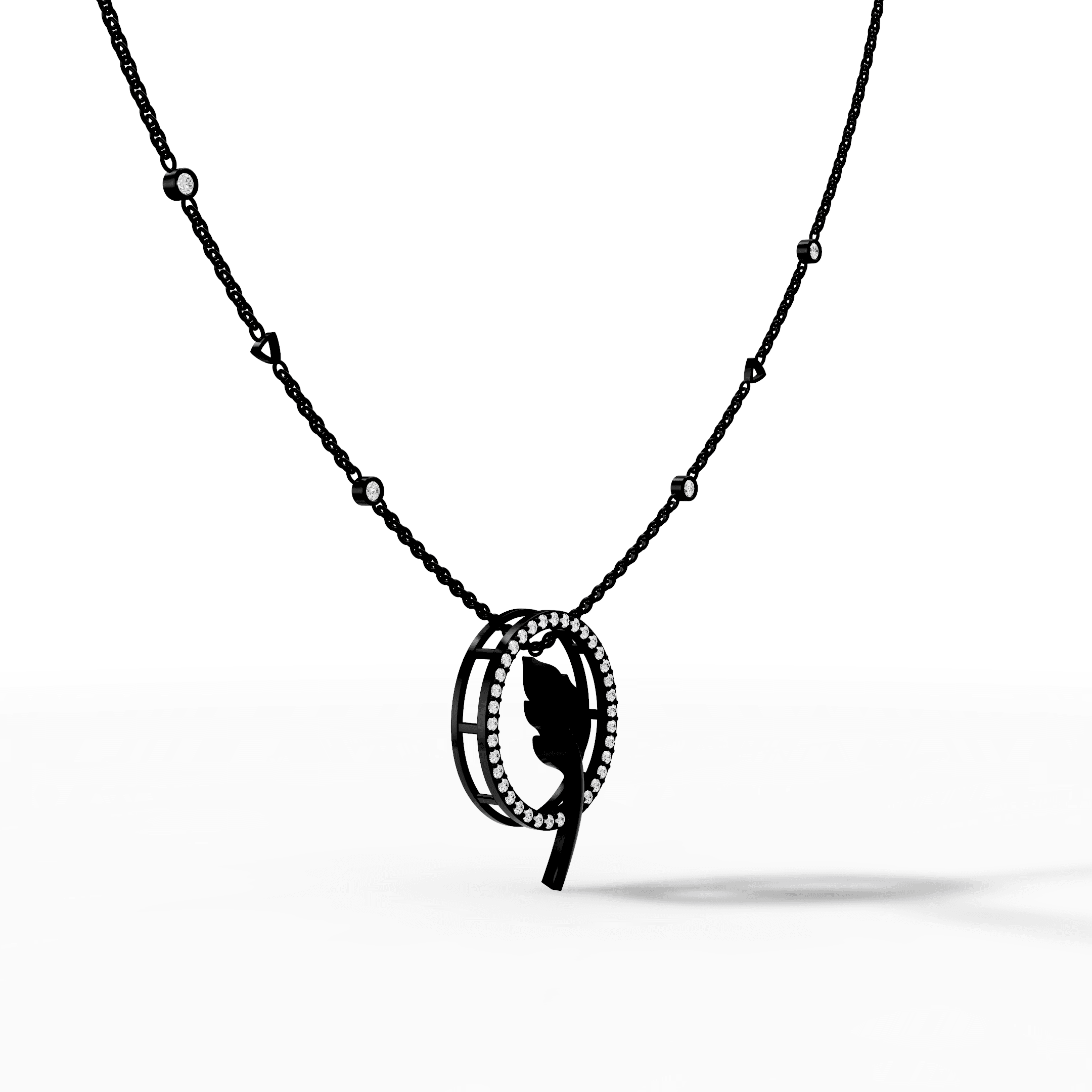 Pavé Diamond Circle with Gold Leaf Feather Pendant — gallery view