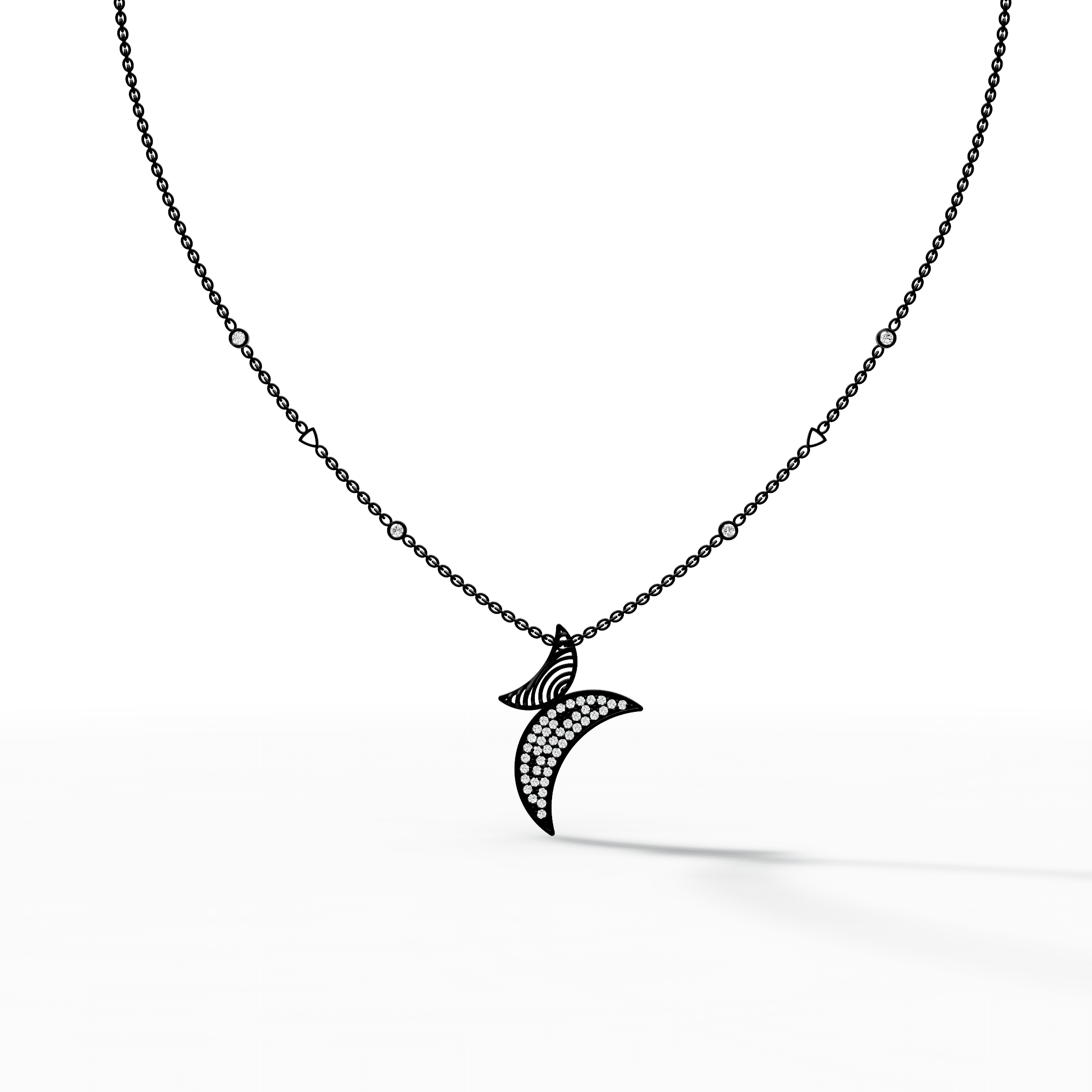 Butterfly on Crescent Moon Pavé Diamond Pendant