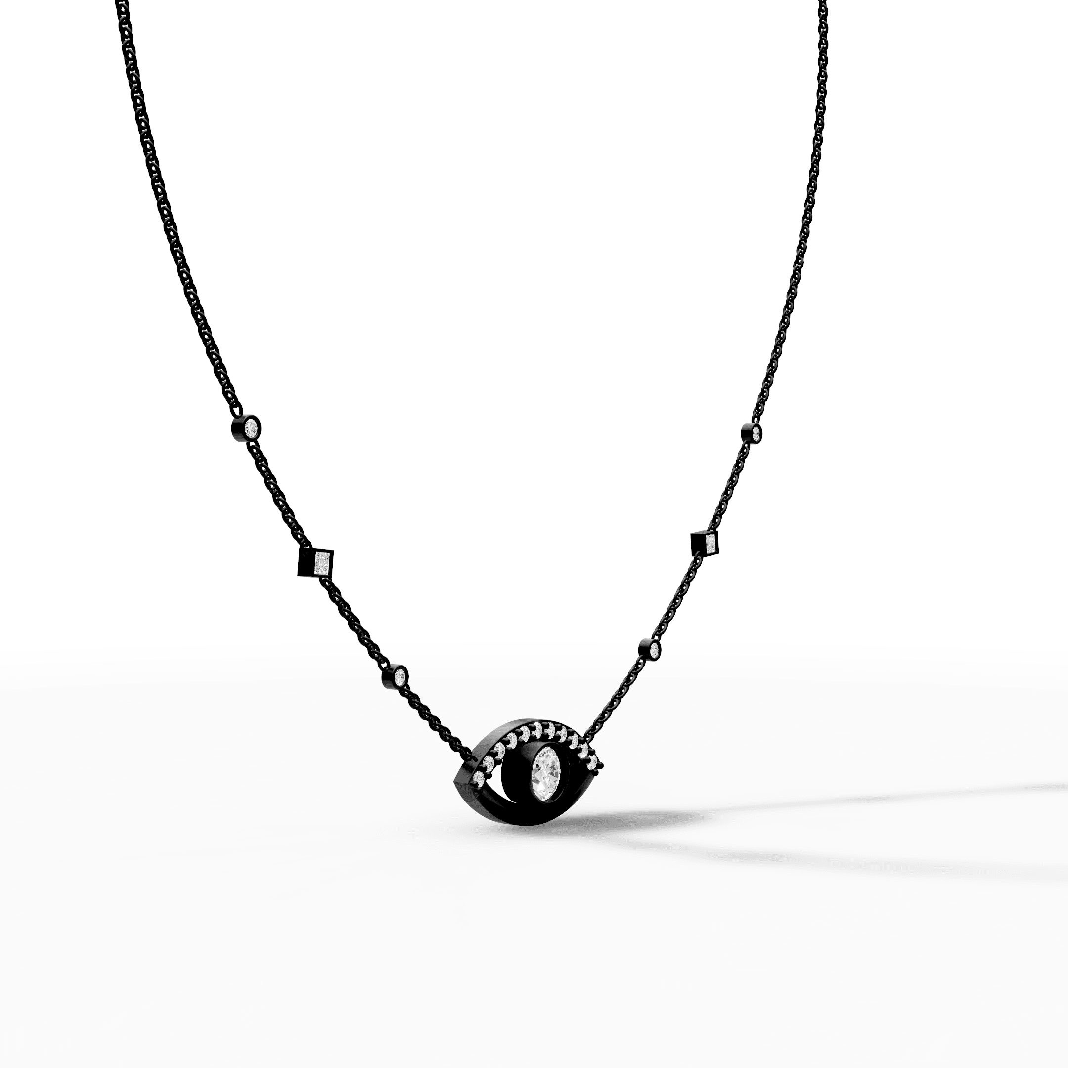 Marquise Evil Eye Solitaire Diamond Station Pendant — gallery view