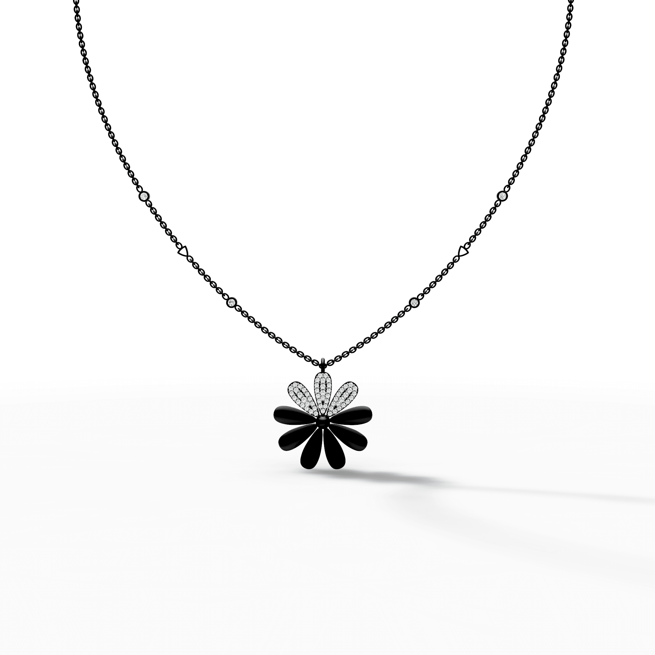 Dual-Finish Daisy Flower Pavé Diamond Pendant