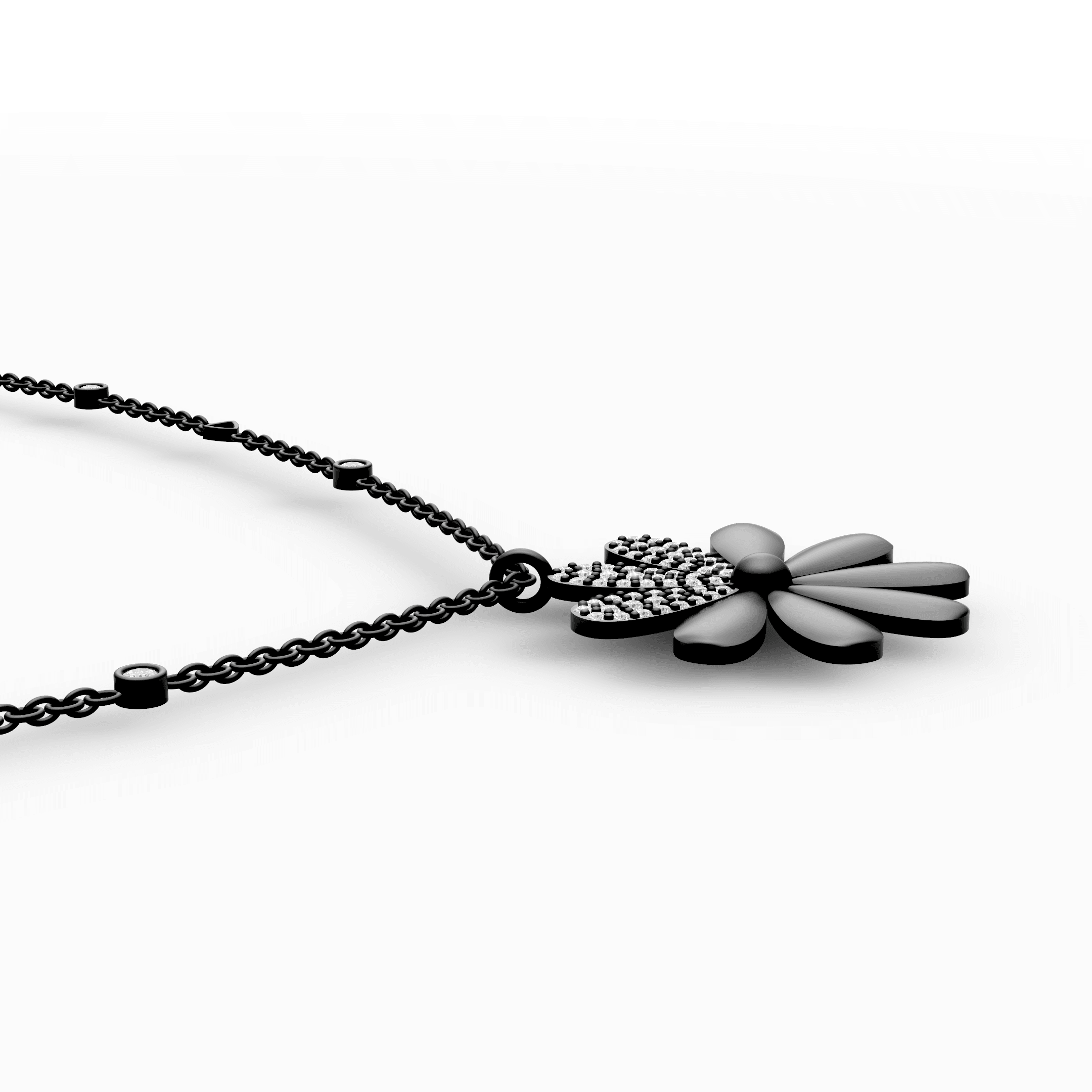 Dual-Finish Daisy Flower Pavé Diamond Pendant — gallery view