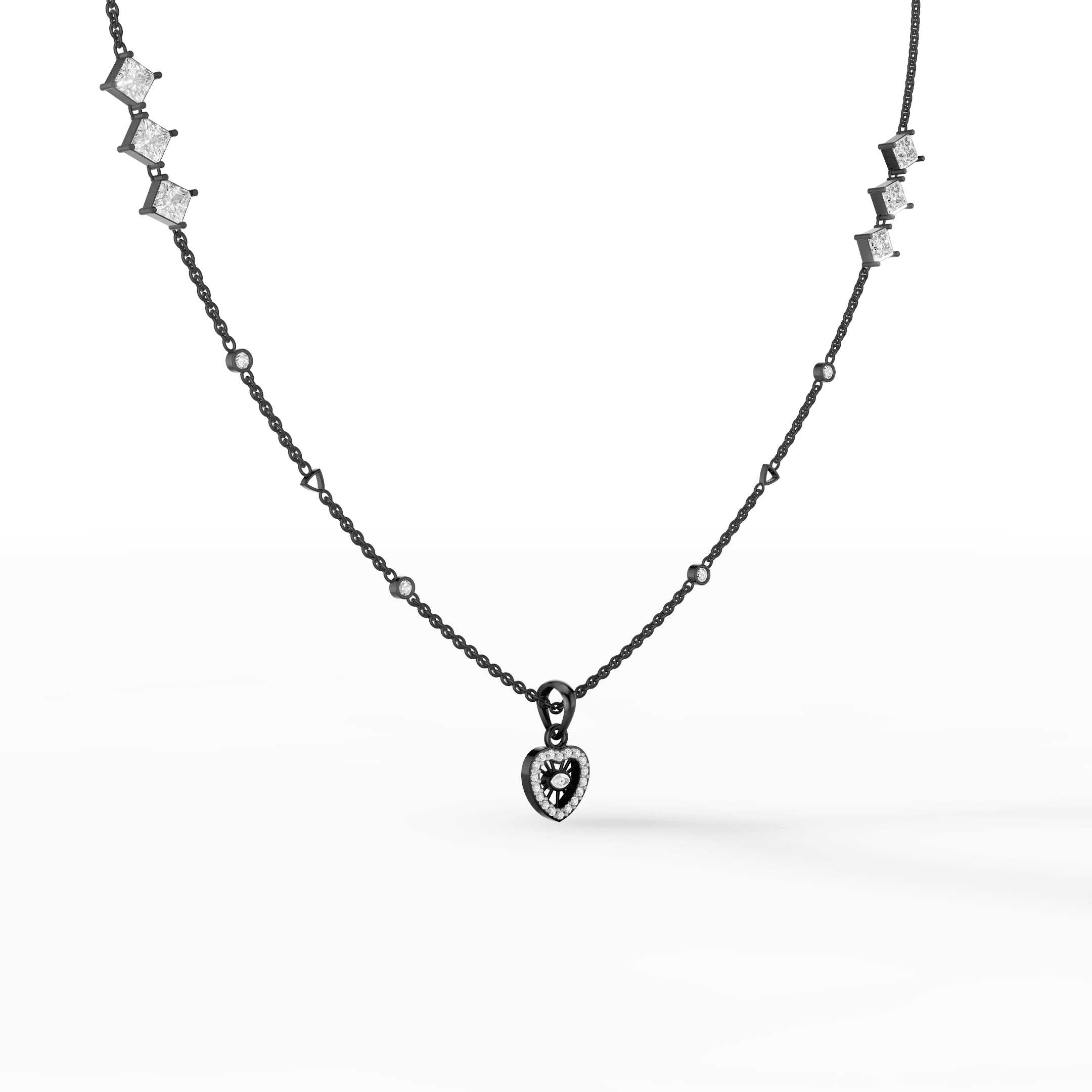 Heart-Shaped Filigree Evil Eye Diamond Pendant — gallery view
