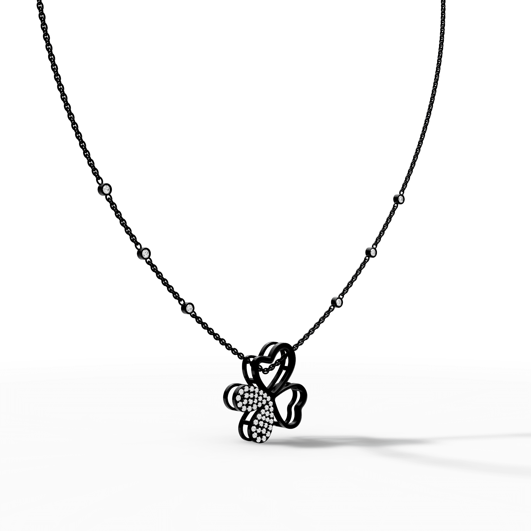 Three-Leaf Heart Clover Diamond Pendant — gallery view