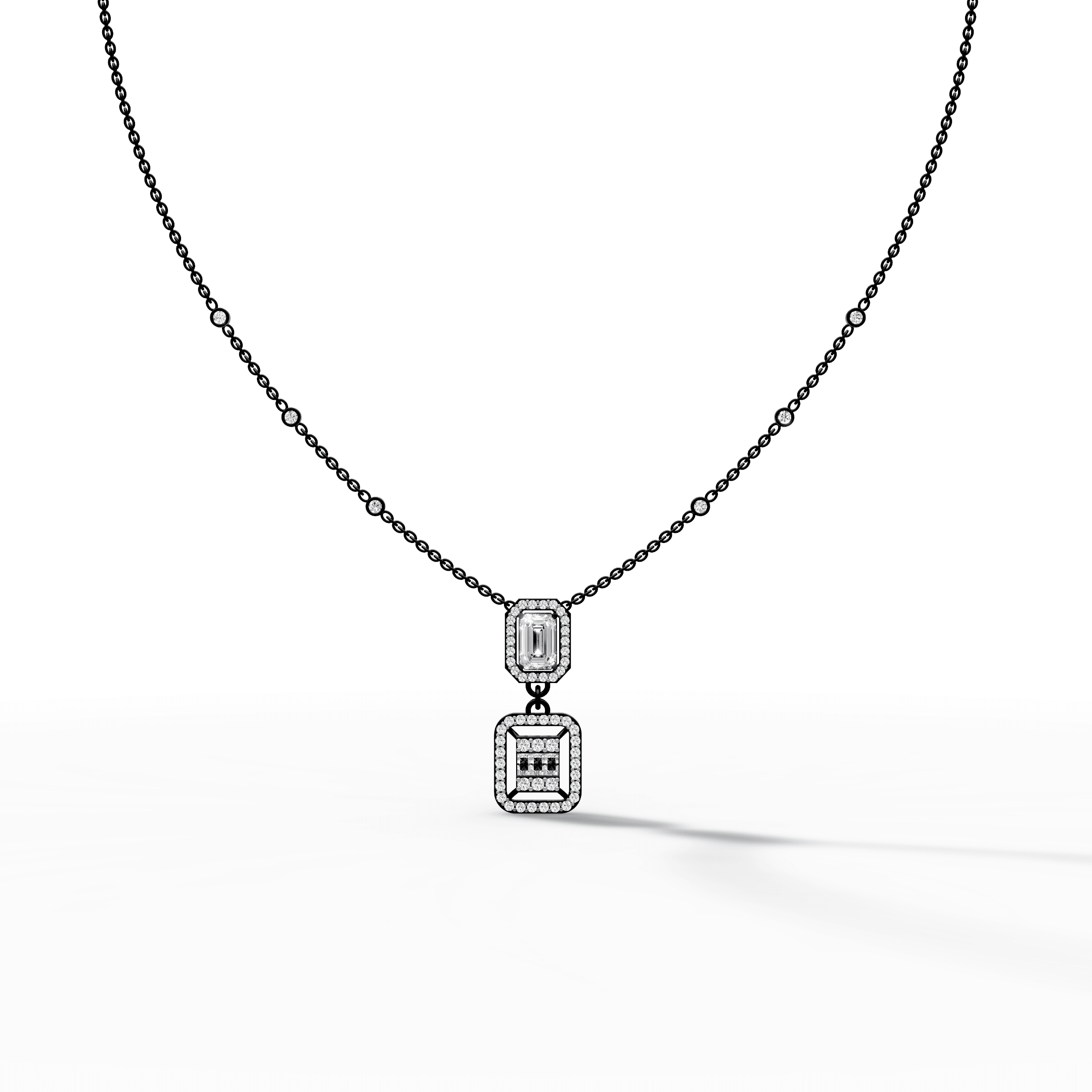 Art Deco Emerald & Baguette Diamond Drop Pendant