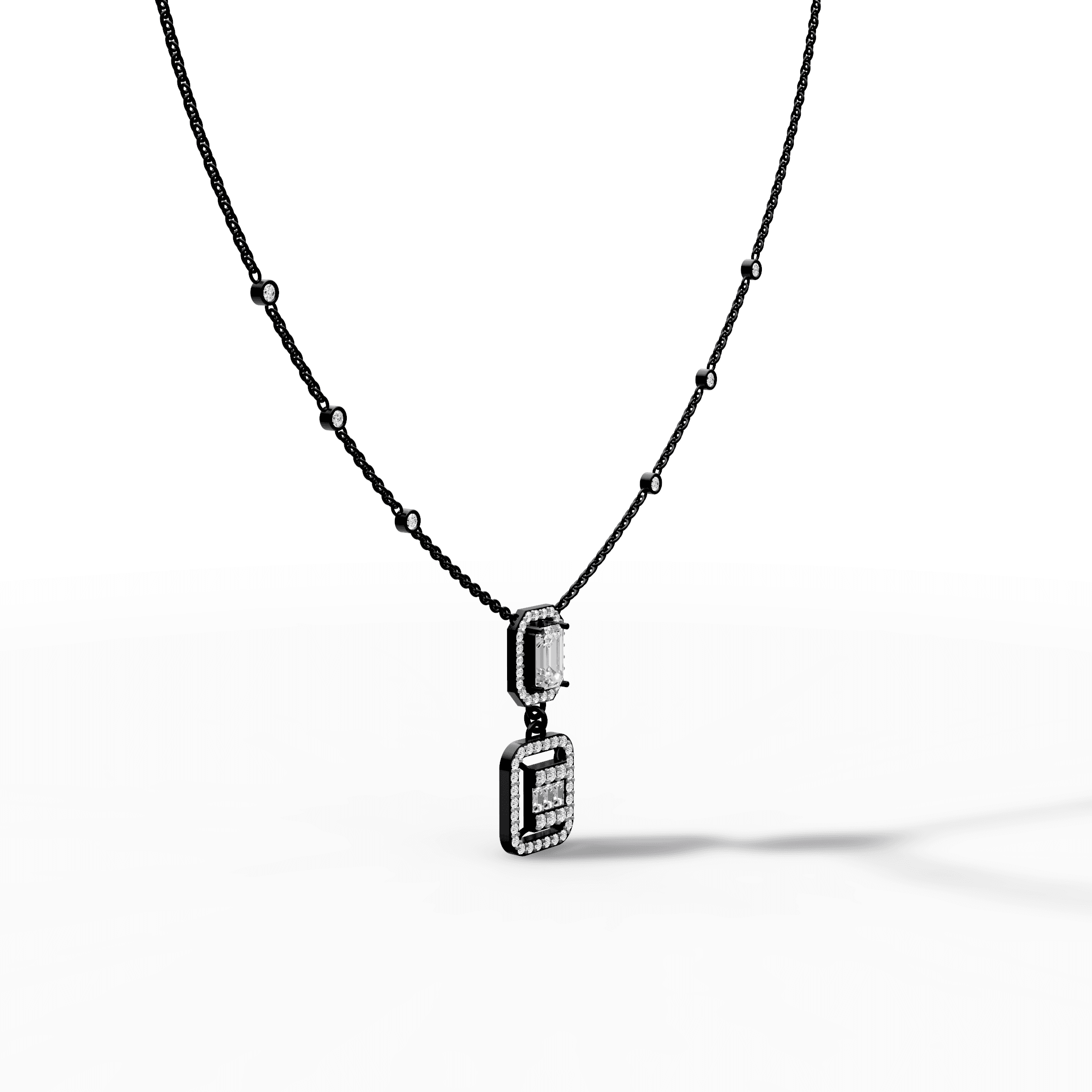Art Deco Emerald & Baguette Diamond Drop Pendant — gallery view