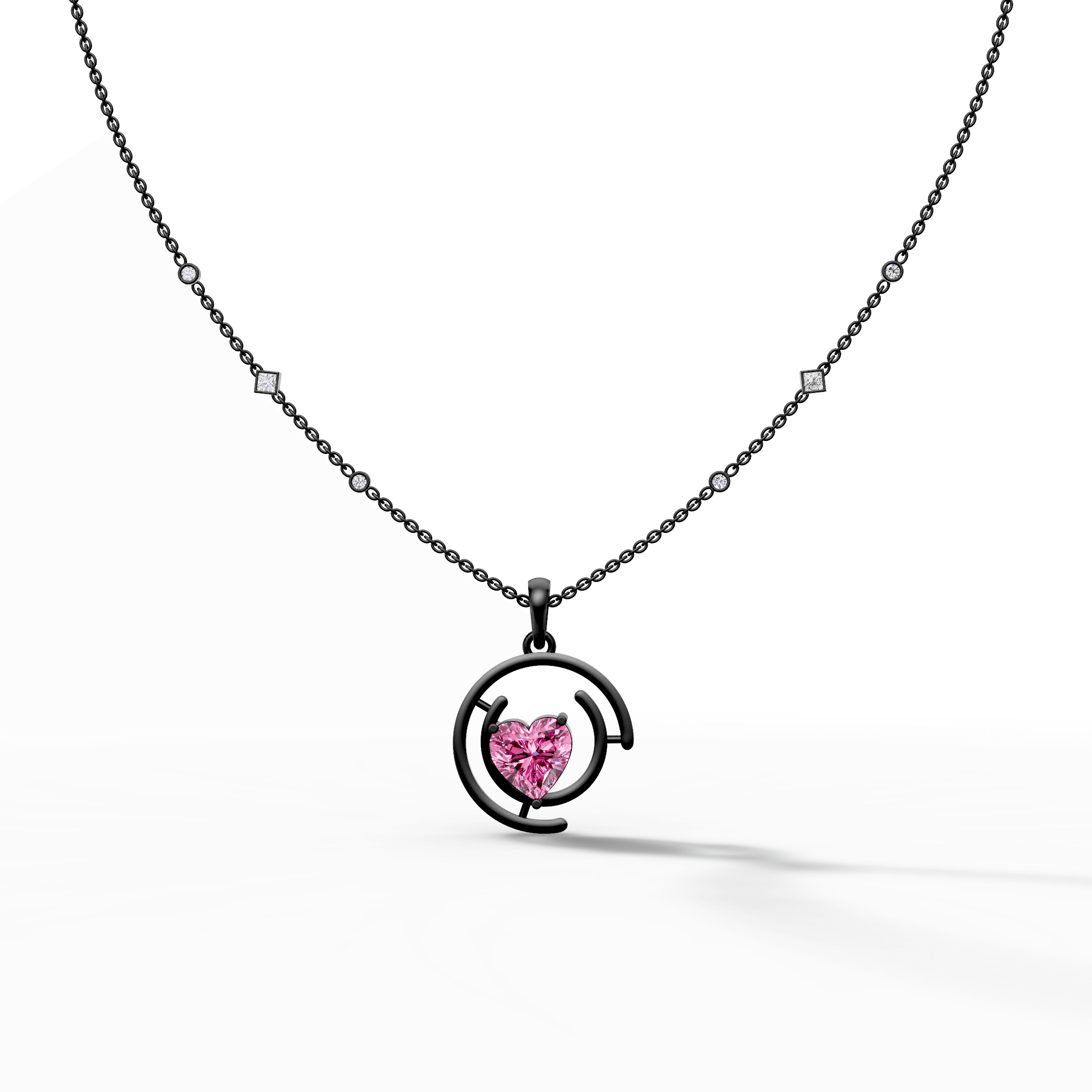 Pink Heart Orbital Diamond Pendant