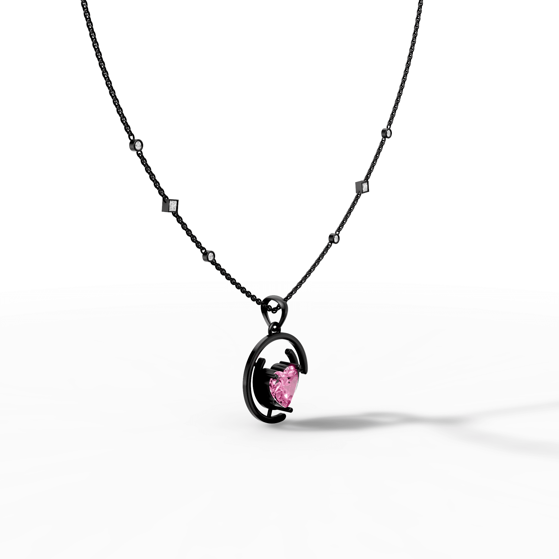 Pink Heart Orbital Diamond Pendant — gallery view