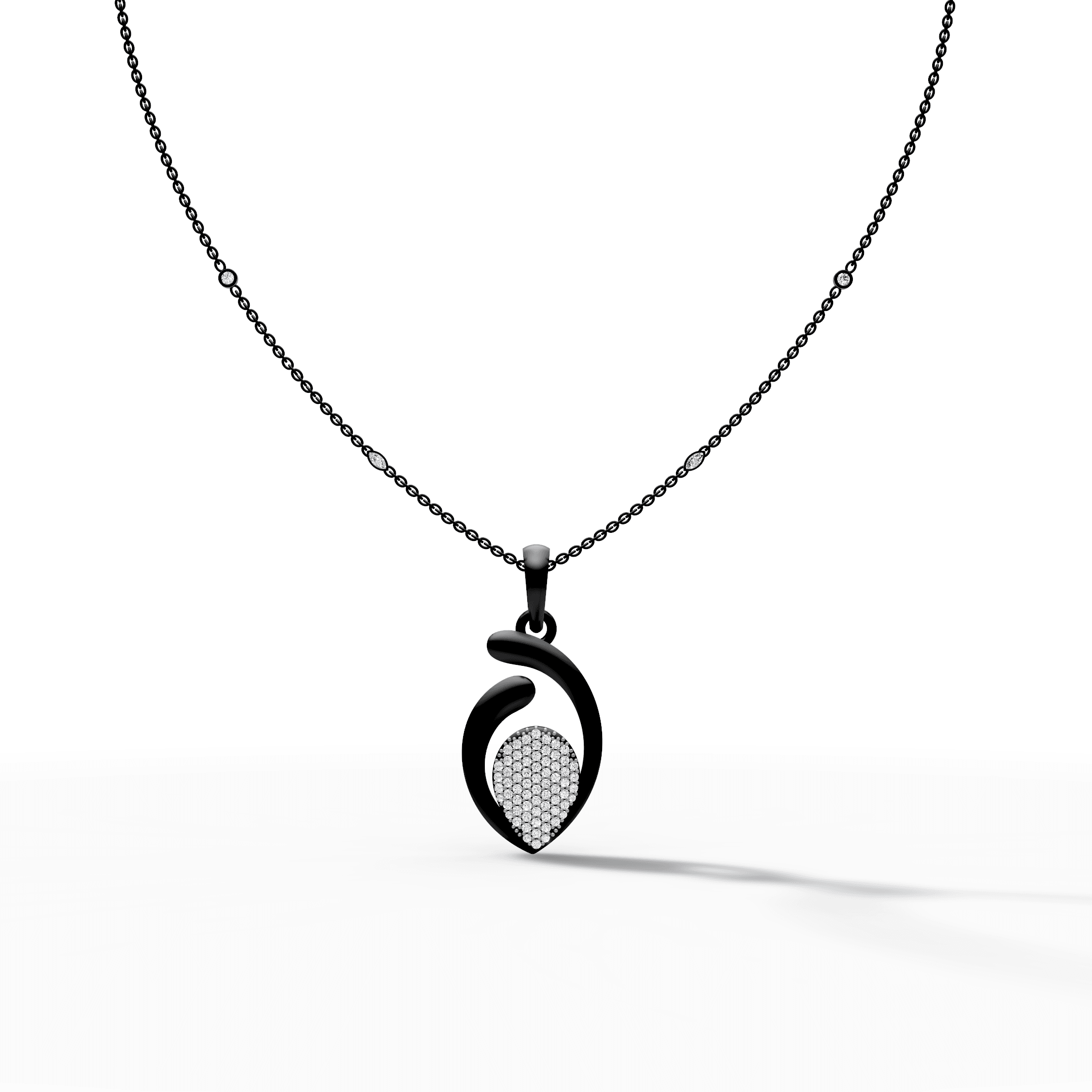 Curved Ribbon Teardrop Diamond Pendant