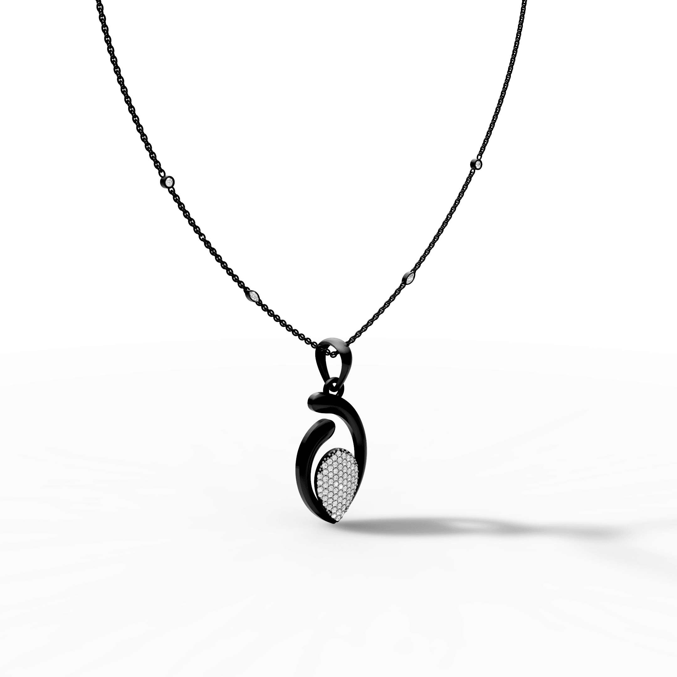 Curved Ribbon Teardrop Diamond Pendant — gallery view