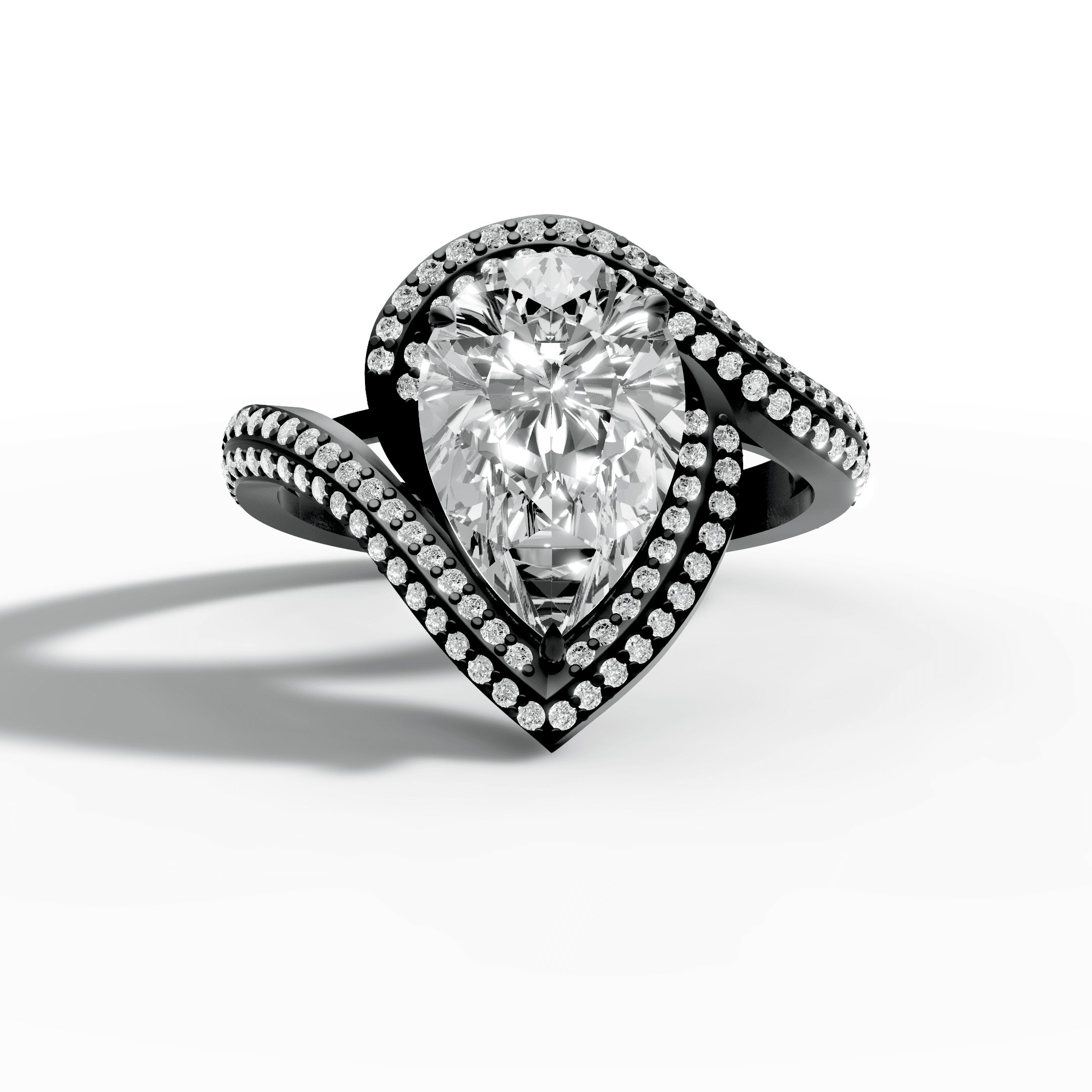 Pear Cut Bypass Halo Diamond Ring