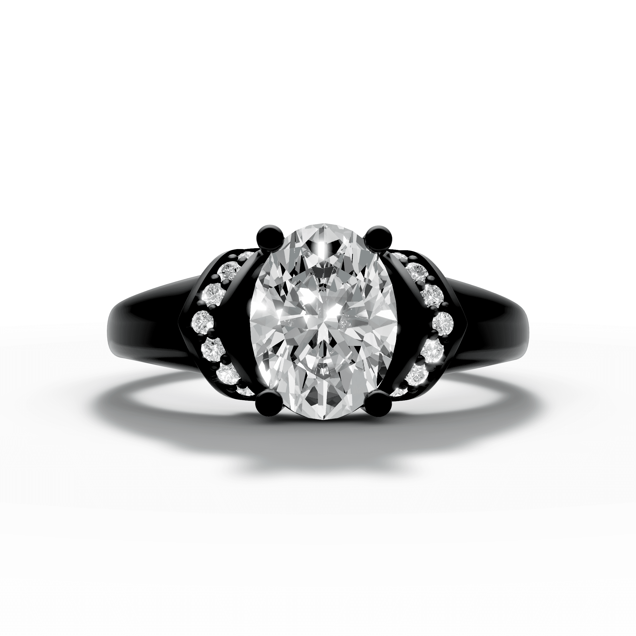 Oval Diamond Solitaire with Chevron Pave Accents
