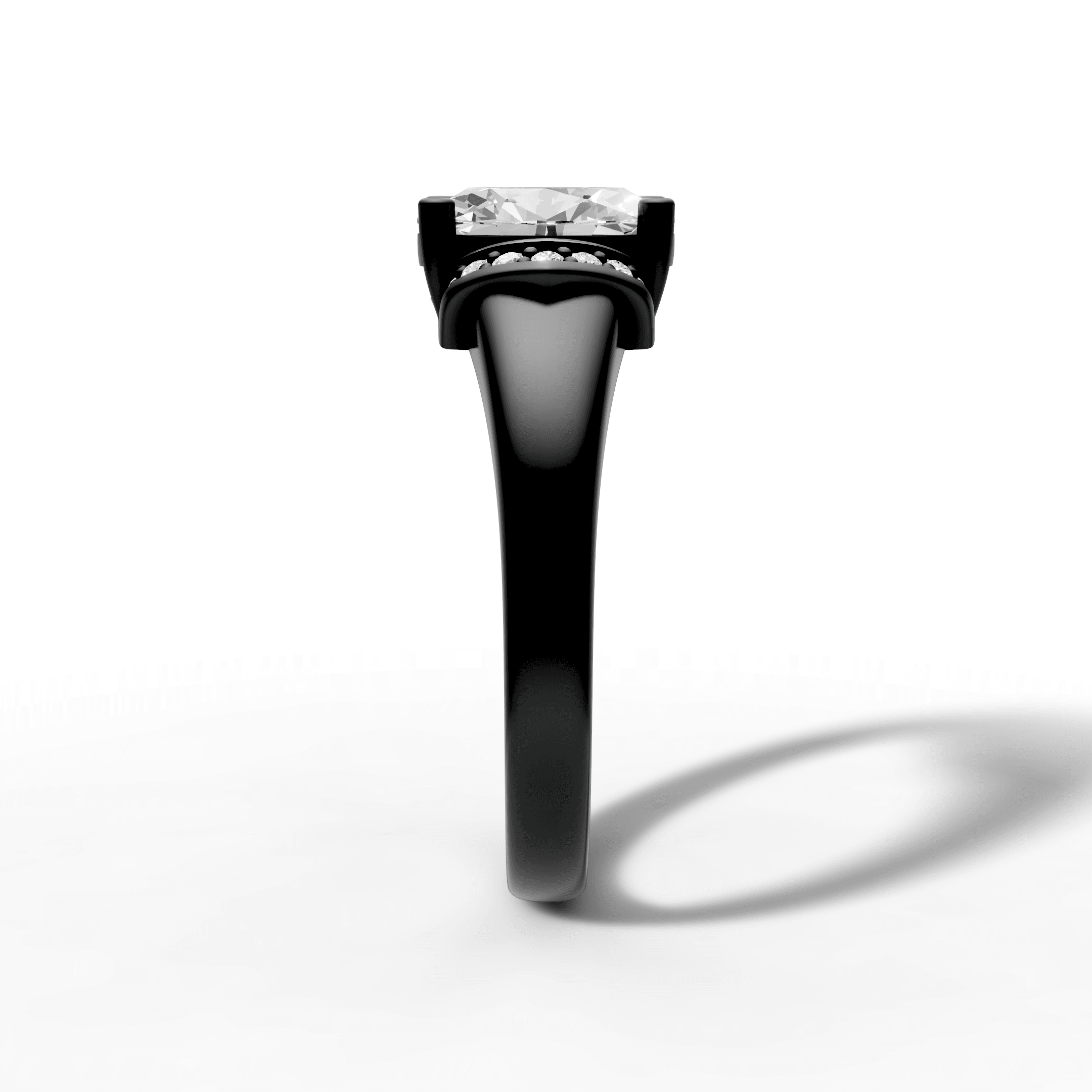 Oval Diamond Solitaire with Chevron Pave Accents — gallery view