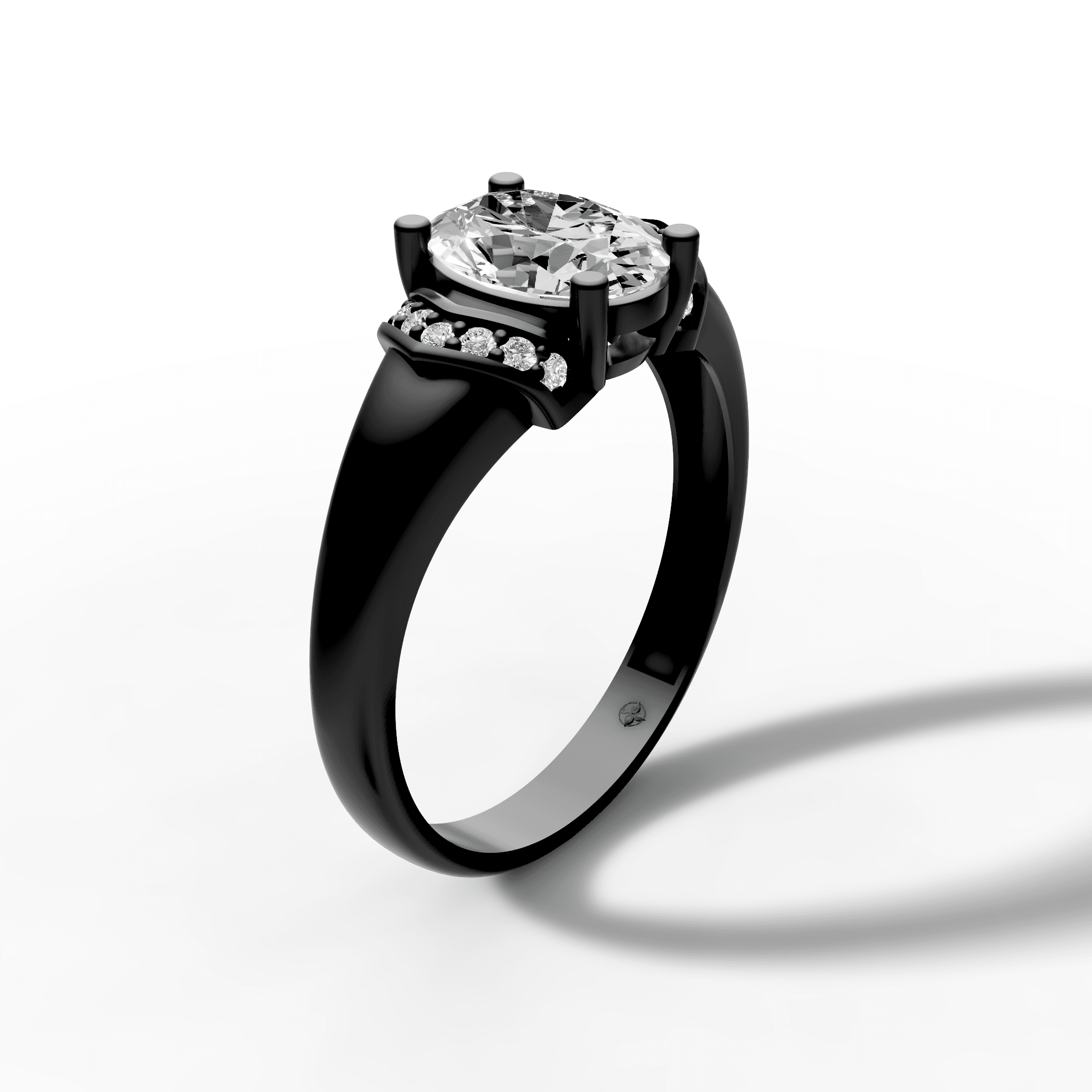 Oval Diamond Solitaire with Chevron Pave Accents — gallery view