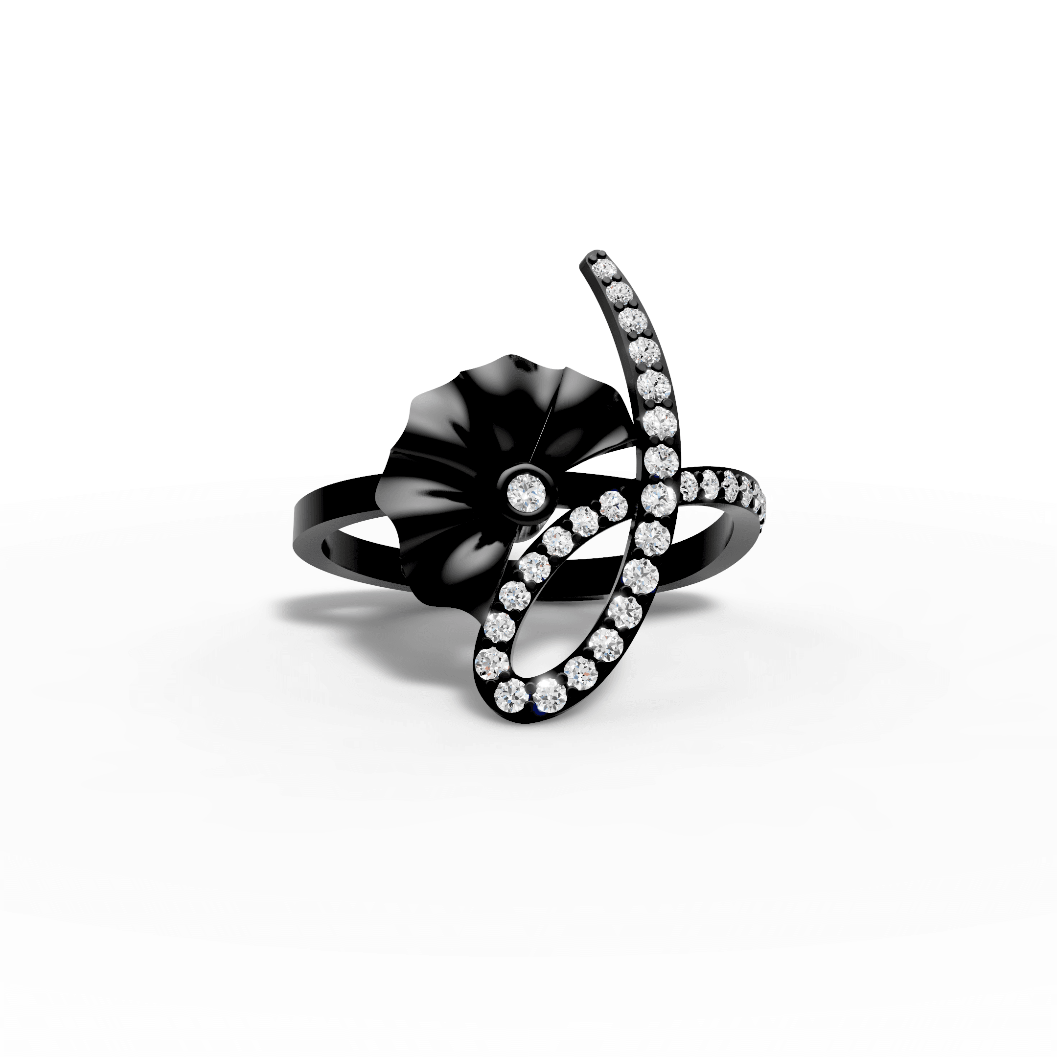 Sculpted Floral Petal Swirl Diamond Ring