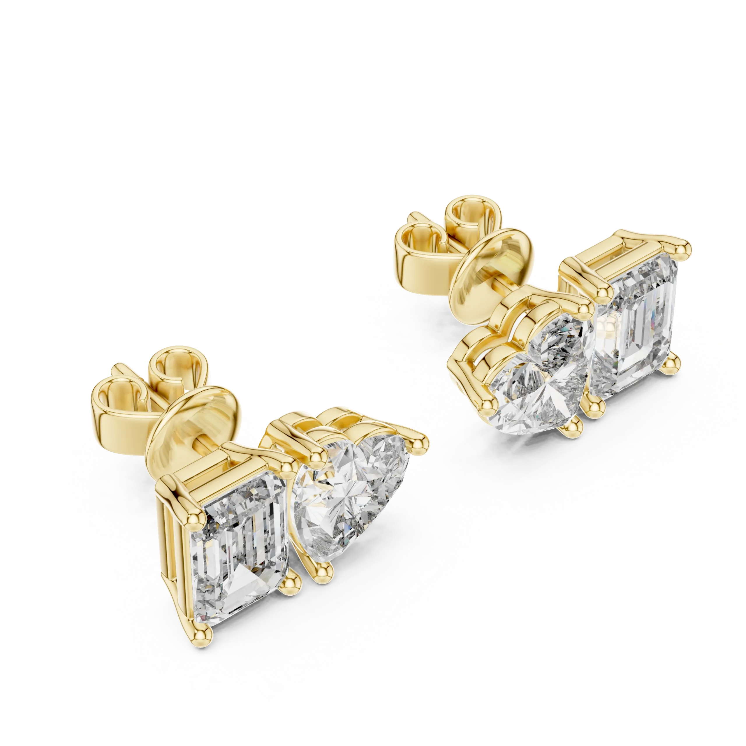 HEART-&-EMERALD-TWIN-STUDS-EARRINGS-gold-view2