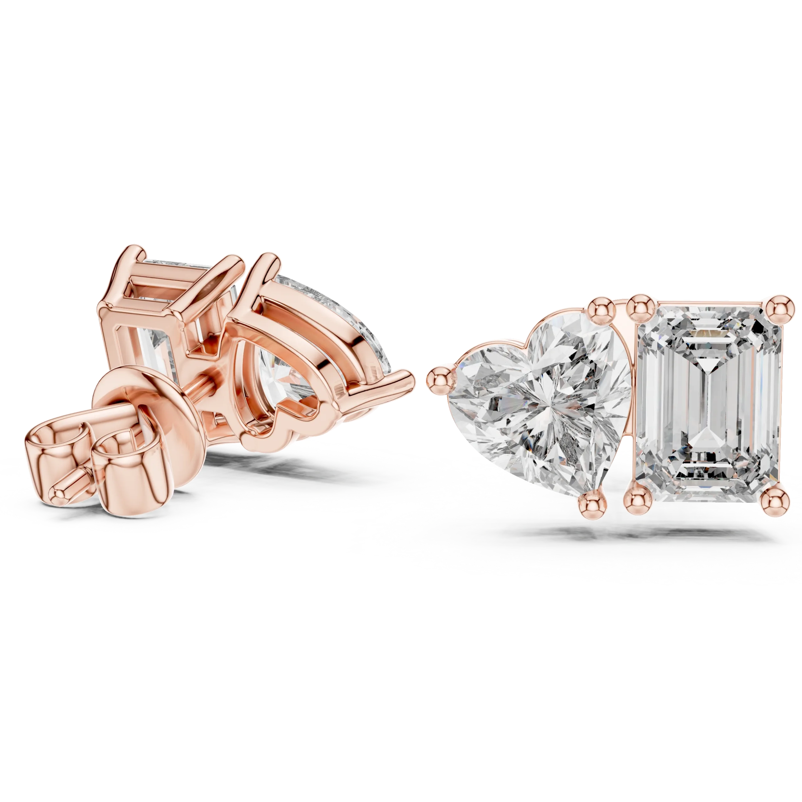 HEART-&-EMERALD-TWIN-STUDS-EARRINGS-rose-gold-view1